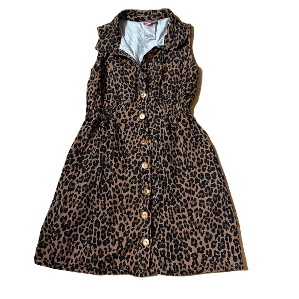 Vince Camuto Leopard Print Button Down Dress Sz 12 Sleeveless Kids Girls